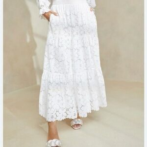 Loeffler Randall White Floral Lace Maxi Skirt